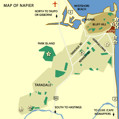Map of Napier, Hawke's Bay, New Zealand
